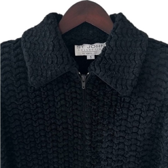 St John Black Front Zip Long Sleeve Boucle Knit Jacket Size Small - Picture 3 of 11